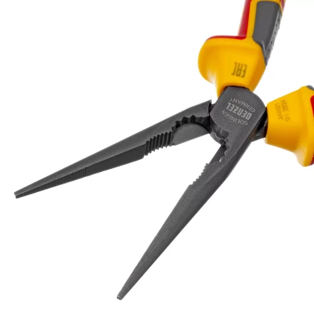 Длинногубцы прямые Denzel 17305, диэлектрические рукоятки до 1000 В, трехкомпонентные рукоятки, 205мм купить в Губкинске