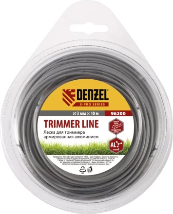 Леска для триммера армированная алюминием X-Pro квадрат витой 3 мм х 10 м блистер Россия Denzel 96200 купить в Губкинске