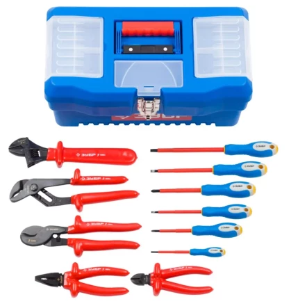 Набор ЗУБР &quot;ПРОФЕССИОНАЛ&quot;: Губцевый инструмент, диэлектрический, высоковольтный до ~1000В, 12предм 2214-H12_z01 купить в Губкинске