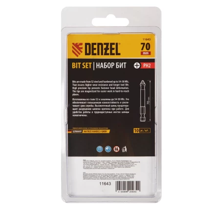 Бита PH2х70, сталь S2, цилиндр., 10 шт. Е 6,3 Denzel 11643 купить в Губкинске