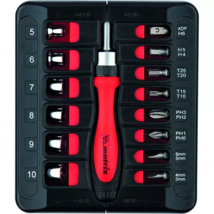 Отвертка реверсивная с набором бит и торцевых головок, 23 шт., CrV Matrix 11786 купить в Губкинске