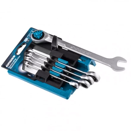 Набор ключей комбинированных трещоточных количество зубьев 100 СRV 5 шт 8- 17 мм Gross 14858 купить в Губкинске