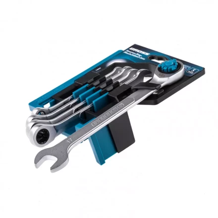 Набор ключей комбинированных трещоточных количество зубьев 100 СRV 5 шт 8- 17 мм Gross 14858 купить в Губкинске