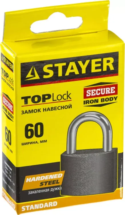 Замок STAYER "STANDARD" навесной, металлический корпус, закаленная дужка, 63 мм 37160-60 купить в Губкинске