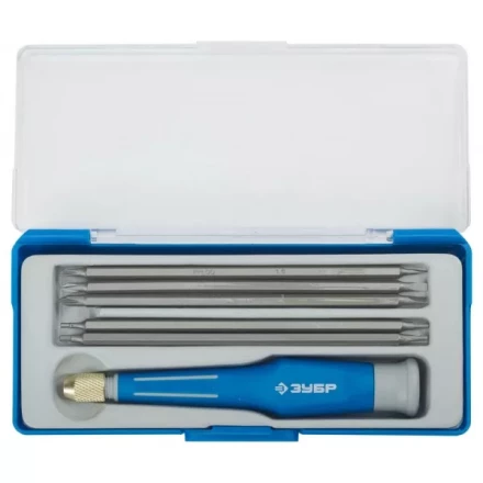 Набор ЗУБР Отвертка &quot;ЭКСПЕРТ&quot; для точных работ, двухкомп рукоятка, CR-V, сменные двустор стержни 120мм, 5шт, 6предм 25627-H6 купить в Губкинске