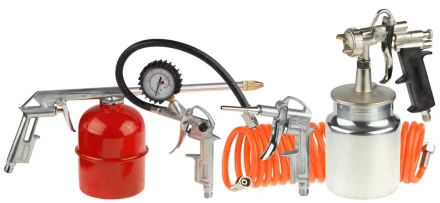 Набор пневматический STAYER &quot;MASTER&quot; универсальный: краскораспылитель с нижним бачком, пистолеты, пневмошланг, 5 предм 06487-H5 купить в Губкинске