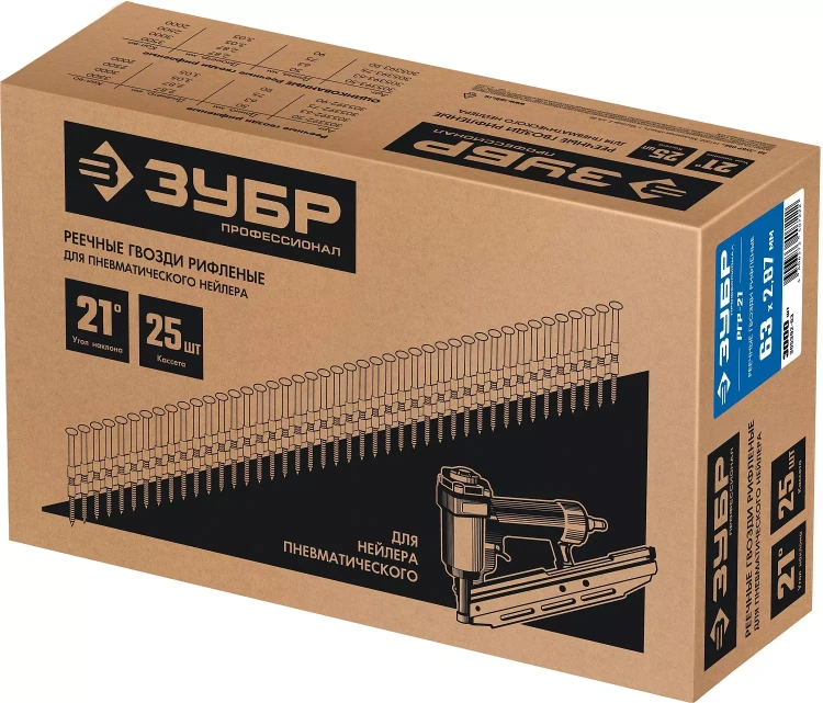 ЗУБР SN21 63 х 2.87 мм, реечные гвозди рифленые, 3000 шт (305392-63) купить в Губкинске