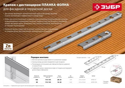 ЗУБР Планка-Волна, 75 мм, цинк, 160 шт, крепеж для монтажа фасадной и террасной доски (30703-75) купить в Губкинске