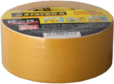 Двухсторонняя клейкая лента на тканевой основе, STAYER Profi 1217-25, 50мм х 25м 1217-25 купить в Губкинске