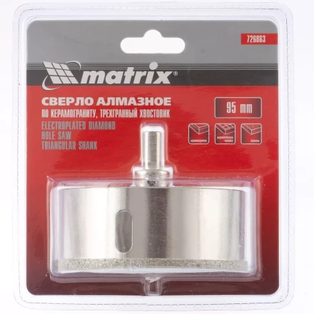 Сверло алмазное по керамограниту 95 х 67 мм 3-гранный хвостовик MATRIX артикул 726863 купить в Губкинске