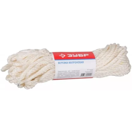 Веревка ЗУБР капроновая, d=6,0 мм, 20 м, 375 кгс, 12,5 ктекс 50206 купить в Губкинске