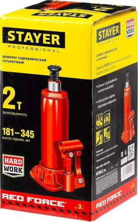Домкрат гидравлический бутылочный &quot;RED FORCE&quot;, 2т, 181-345 мм, STAYER 43160-2 43160-2_z01 купить в Губкинске