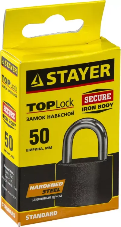 Замок STAYER "STANDARD" навесной, металлический корпус, закаленная дужка, 50 мм 37160-50 купить в Губкинске
