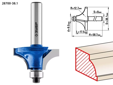 ЗУБР 38.1 x 17.5 мм, радиус 12.7 мм, фреза кромочная калевочная №1, Профессионал (28700-38.1) купить в Губкинске