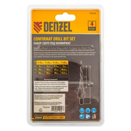 Набор сверл под конфирмат Denzel 704240, 3-5 мм, набор 4 шт купить в Губкинске
