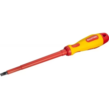 Отвертка KRAFTOOL, высоковольтная, Cr-Mo-V стержень, двухкомпонент. маслобензостойкая рукоятка, SL, 6,5х150мм 250083-6.5-150 купить в Губкинске