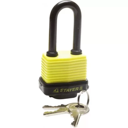 Замок STAYER &quot;MASTER&quot; навесной, всепогодный, пластиковая защита корпуса, с удлин. закален. дужкой,на карточке, 50мм 37141-40 купить в Губкинске