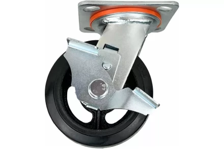 Аппаратное поворотное колесо большегрузное с тормозом HITCH 200*50 резина черная SCdb80 (SZ085007) купить в Губкинске