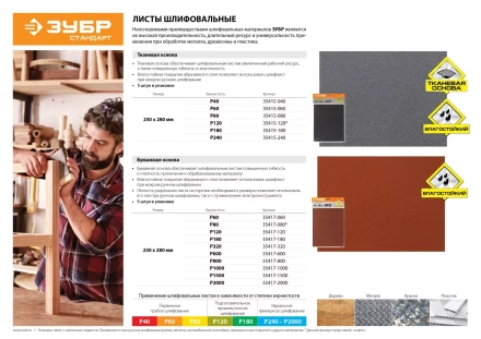 Лист шлифовальный ЗУБР &quot;СТАНДАРТ&quot; на бумажной основе, водостойкий 230х280мм, Р800, 5шт 35417-800 купить в Губкинске