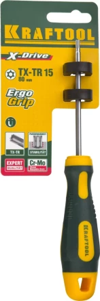 Отвертка KRAFTOOL, Cr-Mo-V сталь, двухкомпонентная противоскользящая рукоятка, TORX Hole, №15x80мм 250077-15-080 купить в Губкинске
