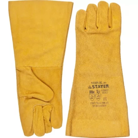 Термостойкие краги STAYER &quot;MASTER&quot; для сварки и тяжелых механических работ, 400 мм 11331-XL_z01 купить в Губкинске