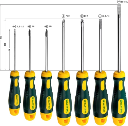 Набор X-Drive, KRAFTOOL 250081-H7: Отвертки профессиональные, SL: 3x80, 5x100, 6x125; PH: 1x80, 2x100; PZ: 1x80, 2x100 250081-H7 купить в Губкинске
