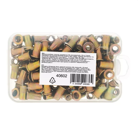 Заклепки резьбовые, стальные, оцинкованные, М5, пластиковый кейс, 100 шт. Denzel 40602 купить в Губкинске