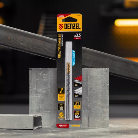 Сверло спиральное по металлу Denzel 3,5 х 112 мм, Р6М5, Golden Tip, удлиненное, 2шт. 718248 купить в Губкинске