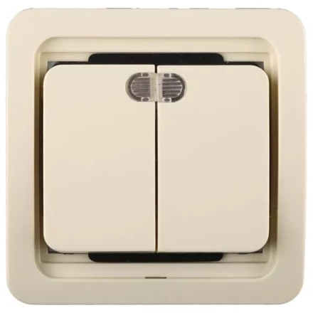 Выключатель СВЕТОЗАР &quot;ГАММА&quot; двухклавишный, с подсветкой, цвет бежевый, 10А/~250В SV-54135-B купить в Губкинске