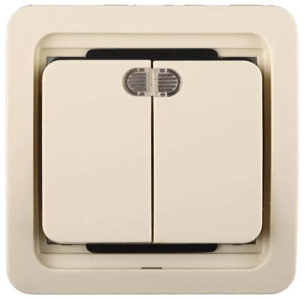 Выключатель СВЕТОЗАР &quot;ГАММА&quot; двухклавишный, с подсветкой, цвет бежевый, 10А/~250В SV-54135-B купить в Губкинске