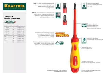 Отвертка KRAFTOOL, Cr-Mo-V закалённый стержень, двухкомпонентная противоскользящ рукоятка, PH 1x80мм 25008-1-080 купить в Губкинске