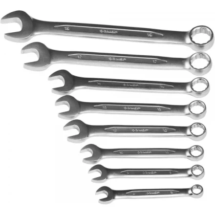 Набор ЗУБР &quot;ПРОФИ&quot;: Ключ гаечный комбинированный, Cr-V сталь, хромированный, 8-19мм, 8шт 27028-H8 купить в Губкинске