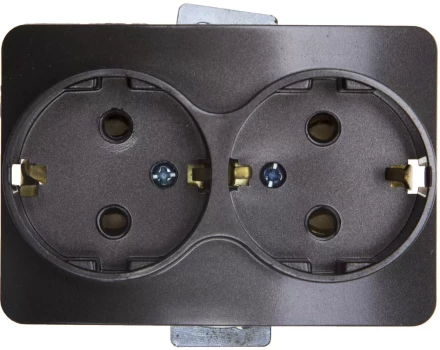 Розетка СВЕТОЗАР &quot;ГАММА&quot; с заземлением, двойная, без вставки и рамки, цвет темно-серый металлик, 16А/~250В SV-54107-DM купить в Губкинске