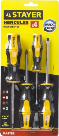 Набор STAYER &quot;MASTER&quot; HERCULES: Отвертки, Cr-V, эргономичная двухкомпонентная рукоятка, 4шт 25055-H4_z02 купить в Губкинске