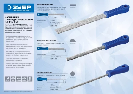 Напильник ЗУБР &quot;ПРОФЕССИОНАЛ&quot; с напылением карбида вольфрама, круглый, 150мм 33367-150-5 купить в Губкинске