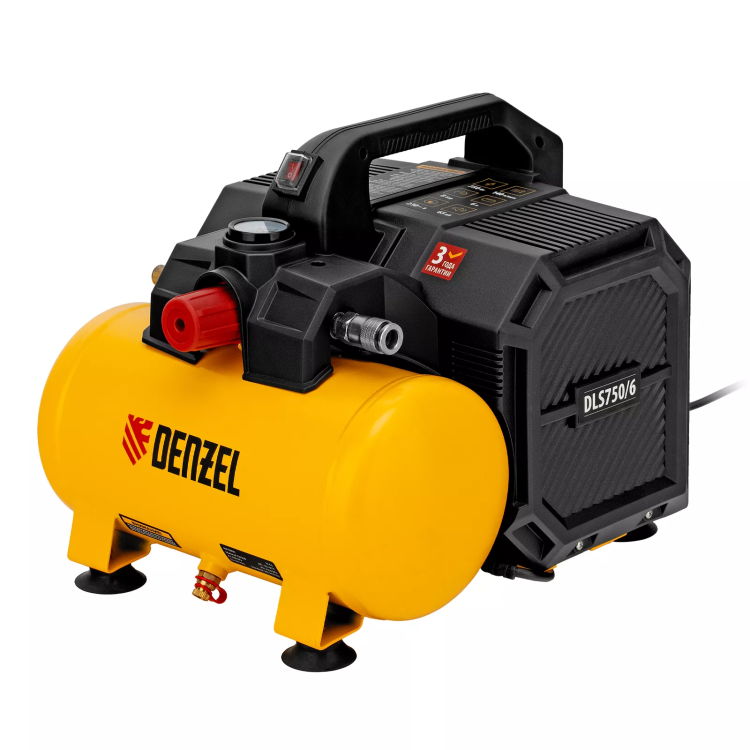 Компрессор Denzel DLS750/6 58019 безмасляный малошумный 750 Вт, 140 л/мин,ресивер 6 л купить в Губкинске