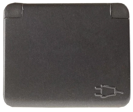 Розетка СВЕТОЗАР &quot;ГАММА&quot; с заземлением, одинарная с крышкой, без вставки и рамки, цвет темно-серый металлик, 16А/~250В SV-54110-DM купить в Губкинске