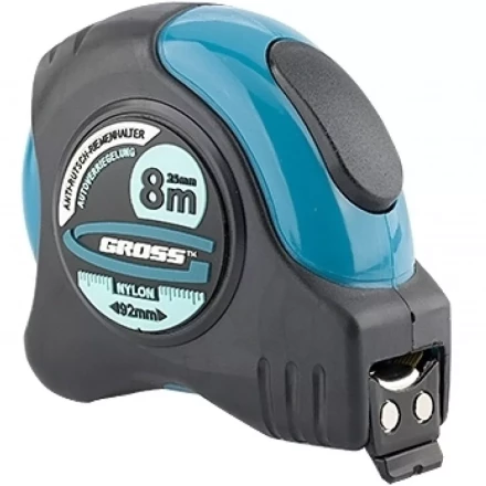Рулетка &quot;Schlagfest&quot; 8 м x 25 мм магн. обрез зацеп двухст. шкала нейлон покр. автоматич  GROSS 31114 купить в Губкинске