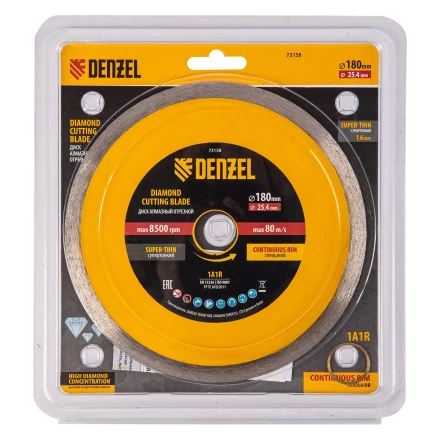Диск алмазный сплошной, супертонкий, 180 х 25,4 мм, горячее прессование, мокрое резание// Denzel 73158 купить в Губкинске
