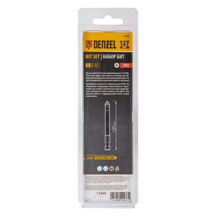 Бита PH2х127, сталь S2, цилиндр., 5шт. Е 6,3 Denzel 11646 купить в Губкинске