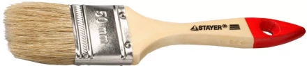 Кисть плоская STAYER &quot;UNIVERSAL-STANDARD&quot;, светлая натуральная щетина, деревянная ручка, 50мм 0101-050 купить в Губкинске