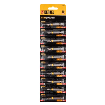 Бита PH2х50, сталь легированная S2, 10 шт., Е 6,3, шестигранный профиль, отрывная упаковка Denzel 11683 купить в Губкинске