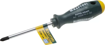 Отвертка KRAFTOOL, Cr-Mo-V закалённый стержень, двухкомпонентная противоскользящ рукоятка, PH 2x100мм 25008-2-100 купить в Губкинске