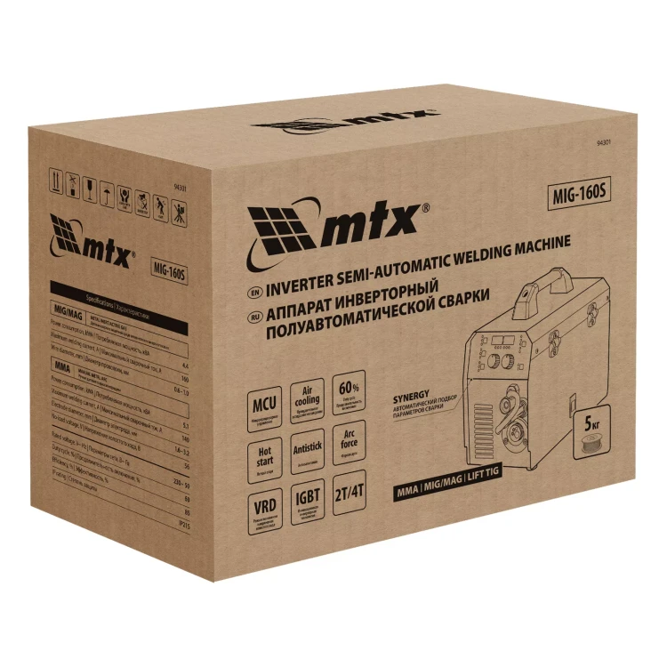 Аппарат инвертор. полуавтомат. cварки MTX MIG-160S 94301, 160A, ПВ 60%, катушка 5 кг купить в Губкинске