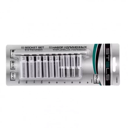 Набор удлиненных торцевых головок 1/4 шестигранные CrV 10 шт 4-13 мм Stels 13605 купить в Губкинске