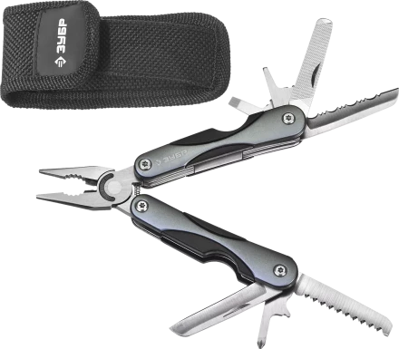 ЗУБР МАСТЕР мультитул 10 в 1 мини металлические ручки, нейлоновый чехол, 86 мм (47750) купить в Губкинске