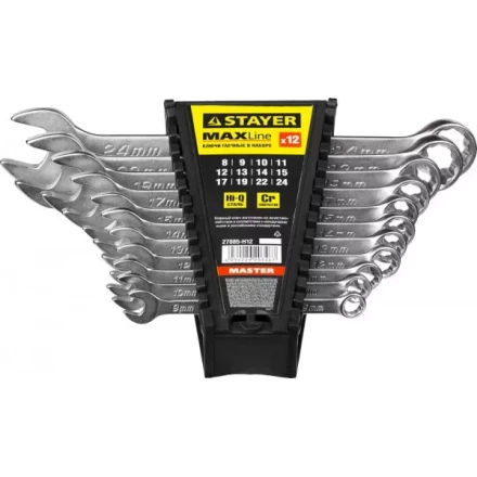 Набор: Ключ STAYER &quot;MASTER&quot; гаечный комбинированный, хромированный, 8-24 мм, 12 шт 27085-H12 купить в Губкинске