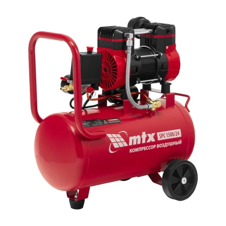 Компрессор безмасляный малошумный SPC 1500/24, 1500 Вт, ресивер 24 л, 260 л/мин// MTX 58139 купить в Губкинске