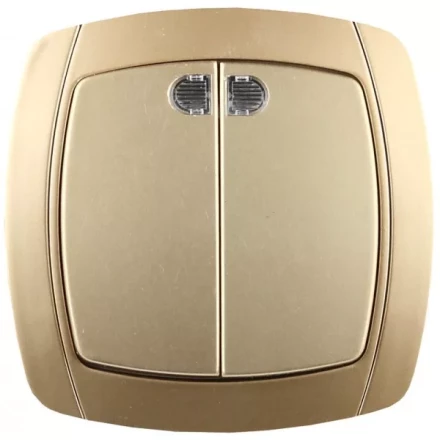 Выключатель СВЕТОЗАР &quot;АКЦЕНТ&quot; двухклавишный в сборе, с подсветкой, цвет золотой металлик, 10А/~250В SV-54235-GM купить в Губкинске