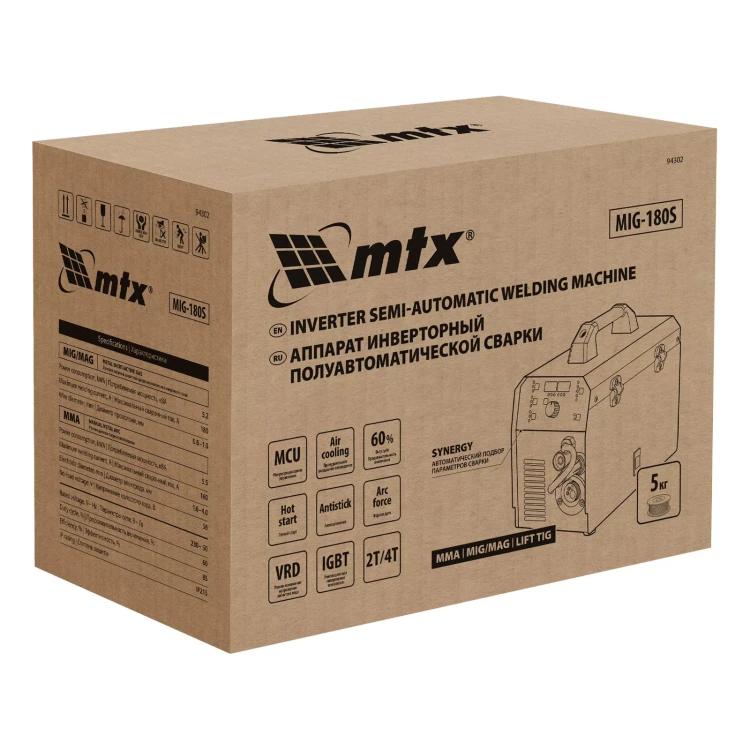 Аппарат инвертор. полуавтомат. cварки MTX MIG-180S 94302, 180A, ПВ 60%, катушка 5 кг купить в Губкинске